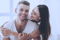 Portrait of Beautiful Couple Hugging and Smiling. Royalty Free Stock Photo