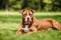 Portrait of a beautiful dog breed American Pit Bull Terrier in the park. American PitBull. Generative AI Royalty Free Stock Photo