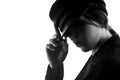 Portrait of a beautiful elegant girl in a beret and suit. Black and white photo Royalty Free Stock Photo