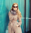 Portrait beautiful elegant woman wearing a coat jacket and sunglasses Royalty Free Stock Photo