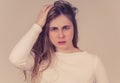 Portrait of a beautiful emotional young woman looking furious and angry. Human expressions Royalty Free Stock Photo