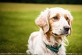 Portrait of a beautiful English Setter dog in the park. Generative AI