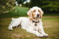 Portrait of a beautiful English Setter dog in the park. Generative AI