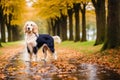 Portrait of a beautiful English Setter dog in the park. Generative AI