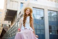 Portrait of a beautiful european woman sitting om steps Royalty Free Stock Photo