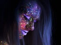 Portrait of Beautiful Fashion Woman in Neon UF Light. Model Girl with Fluorescent Creative Psychedelic MakeUp, Art Royalty Free Stock Photo