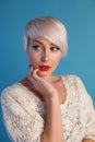 Portrait of beautiful fashionable woman blonde with blue eyes Royalty Free Stock Photo