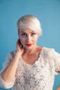 Portrait of beautiful fashionable woman blonde with blue eyes Royalty Free Stock Photo