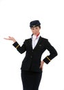 Portrait of a beautiful female flight attendant isolated on white background Royalty Free Stock Photo