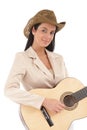 Portrait of beautiful female guitarist smiling Royalty Free Stock Photo