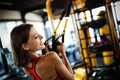 Portrait of a beautiful fit sporty woman in gym Royalty Free Stock Photo