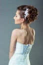 Portrait of a beautiful gentle and elegant girl women bride in a white dress with a beautiful hairstyle and makeup Royalty Free Stock Photo