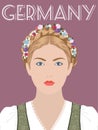 Portrait of a beautiful german woman in national dress.Vector illustration of a flat design