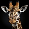 Portrait of a beautiful giraffe on a black background. Studio shot.