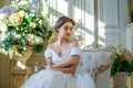 Portrait of a beautiful girl in a ball gown in the interior. Concept of tenderness and pure beauty in sweet princess look. Beautif