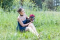 Portrait of a beautiful girl with a dog