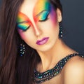 Portrait of a beautiful girl with a fashion bright multicolored Royalty Free Stock Photo