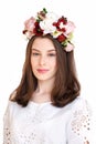 Portrait of beautiful girl with flower wreath Royalty Free Stock Photo