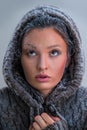 Portrait of beautiful girl with frost on face Royalty Free Stock Photo