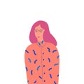 Portrait of a beautiful girl in half-turn. Young woman. Avatar for social networks. Fashion and beauty. Bright vector