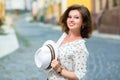 Portrait of beautiful girl with hat outdoors Royalty Free Stock Photo