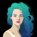 Portrait of a beautiful girl with loose turquoise dyed hair.