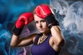 Portrait of beautiful girl with red boxing gloves Royalty Free Stock Photo