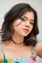 Portrait of beautiful girl with short hair in her hair and bright makeup Royalty Free Stock Photo