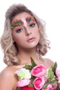 Portrait of a beautiful girl in a spring image on a white background.