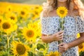 Portrait of the beautiful girl with a sunflowers Royalty Free Stock Photo