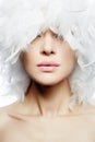 Portrait of Beautiful Girl in white feathers Hat Royalty Free Stock Photo