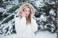 Portrait of a beautiful girl in winter clothes in the winter Royalty Free Stock Photo