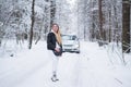 Portrait of a beautiful girl in winter clothes in the winter Royalty Free Stock Photo