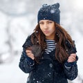 Portrait of beautiful girl in winter park Royalty Free Stock Photo