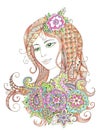 Portrait of a beautiful girl in zentangle style Royalty Free Stock Photo