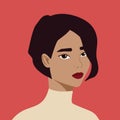 Portrait of a beautiful half turn Latin woman. Young brown haired girl with stylish haircut. Fashion and beauty. Female Royalty Free Stock Photo