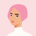 Portrait of a beautiful half turn stylish woman. Young pink haired girl. Fashion and beauty. Female. Avatar