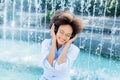 Beautiful Happy Afro American Young Woman Listening Music Royalty Free Stock Photo
