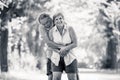 Portrait of a beautiful happy senior couple in love relaxing in the park Royalty Free Stock Photo