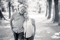 Portrait of a beautiful happy senior couple in love relaxing in the park Royalty Free Stock Photo