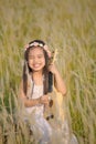 Portrait of beautiful happy smiling girl to meadow in nature on sunny day Royalty Free Stock Photo