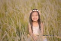 Portrait of beautiful happy smiling girl to meadow in nature on sunny day Royalty Free Stock Photo