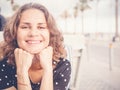 Portrait of a beautiful happy young woman girl with curly curly Royalty Free Stock Photo