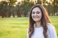 Laughing and Smiling beautiful young hispanic woman outdoors Royalty Free Stock Photo