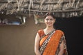 Portrait indian woman in sari at village