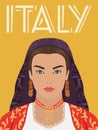 Portrait of a beautiful italian woman in national dress.Vector illustration of a flat design