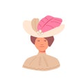 Portrait of Beautiful Lady in Historical Vintage Dress and Hat with Pink Feathers. 19th Century Woman in Elegant Clothes Royalty Free Stock Photo