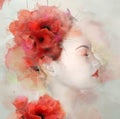 Digital watercolor profile of a woman with eyes closed Royalty Free Stock Photo