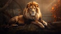 Portrait of a Beautiful lion, lion in dark
