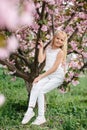 Beautiful little child girl with sakura flowers Royalty Free Stock Photo